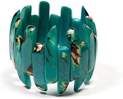 Organic Tagua Stretchy Amazon Bracelet Long Thin Beads Emerald Green