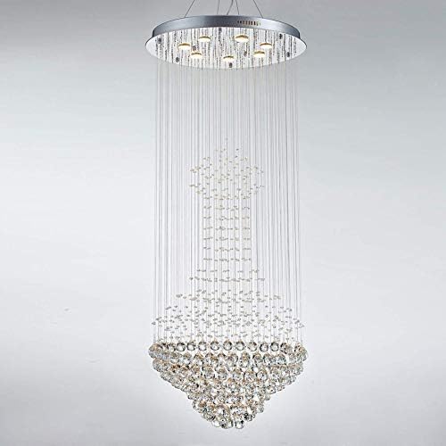 現代のk9クリスタルシャンデリア天井ライト 7ライト大型クリスタルレインドロップシャンデリアクロームフラッシュ