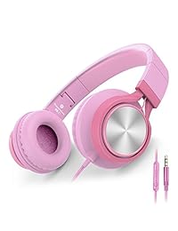 Auriculares Ailihen C8, ligeros y plegables con micrófono para iPhone, iPad, iPod, teléfonos inteligentes Android, computadoras, laptop, Mac, mp3 mp4, tablet, ideal para escuchar música o jugar Rosado