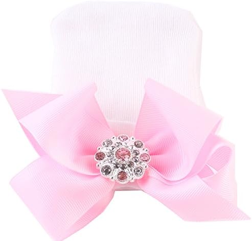 Evelin LEE Newborn Baby Girl Cute Pretty Bow Flower Pearl Hospital Hat (Pink White)