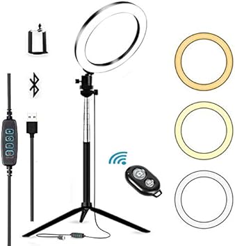atralife 6 anillo de luz led 64 led aro de luz con control remoto bluetooth tripode y soporte de telefono 3 modos de luz y 10 niveles de brillo