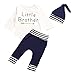 OUTGLE Newborn Baby Boy Little Brother Romper + Blue Stripe Trousers + Hat Clothing Set Autumn Outfits (0-6 Months)