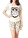 VENTELAN Women's Cute Owl Printed Sleepwear Pajama Sets Comfy Summer Shorts
