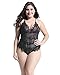Anyou Plus Size Teddy Lingerie for Ladies Sexy V Neck Sleeveless Bodysuit Black X-Large