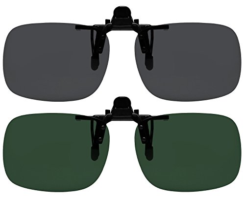 Clip On Sunglasses Polarized Sunglasses to Clip onto prescription Eyeglasses Flip Up for Men and Women Case Included Set of Smoke and G15