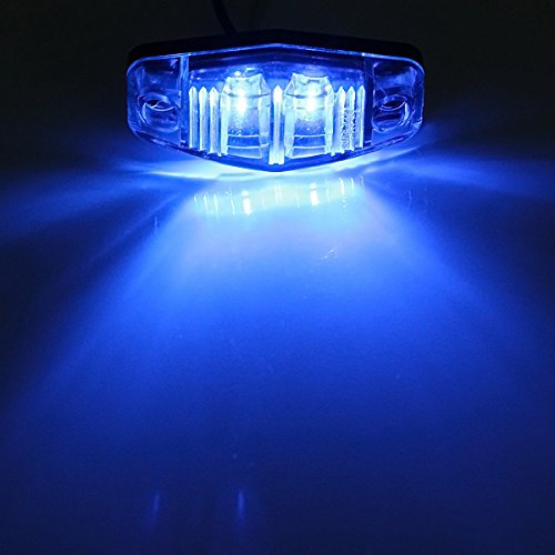 Partsam 4 Pcs 2.54 Inch Blue Trailer Truck Led Side Marker Lights Clear Lens, Blue led Marker Lights 12 Volt, Boat Marine Led Courtesy Lights Blue, Blue Led License Plate Lights