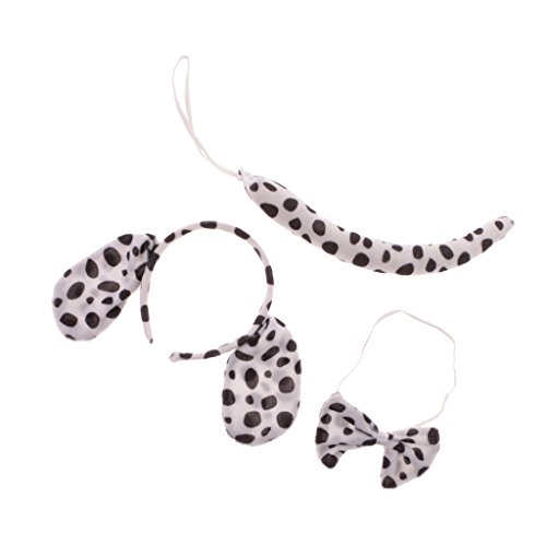 Dovewill Dalmatian Dog Bow Tail Set Halloween Christmas Kids Adults Animal Headband Headpiece Fancy Dress Costume Accessories