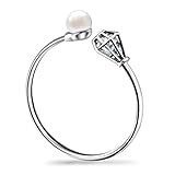 Morenitor Stainless Steel Cuff Bracelet for Women, Faux Pearl and Crystal