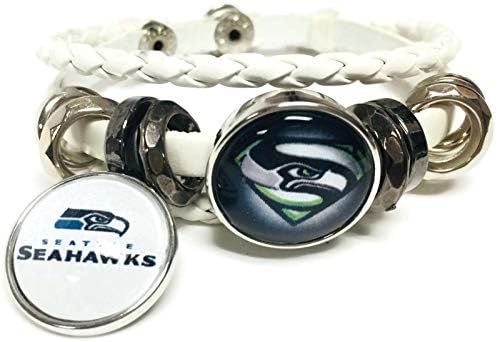 NFL Football Fan Seattle Seahawks On White Leather Bracelet W/Superman Logo 18MM - 20MM Snap Charms