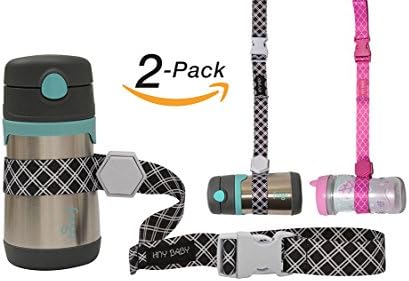 Sippy Cup Straps for Baby Bottle Toy Leash 2 Pack for Stroller High Chair Strap (Black/Pink)