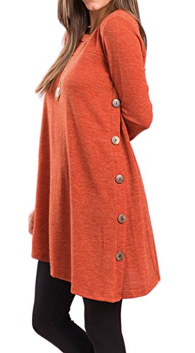 Button side sweater tunic inclined handkerchief hem long t-shirts…