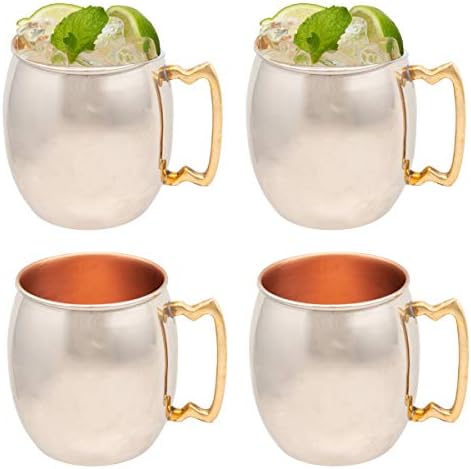 Old Dutch 4パック インサイドアウト 16オンス ドリンクカップセット ニッケルメッキ ハンドル付き セール商品 モスコミュールマグ 純銅
