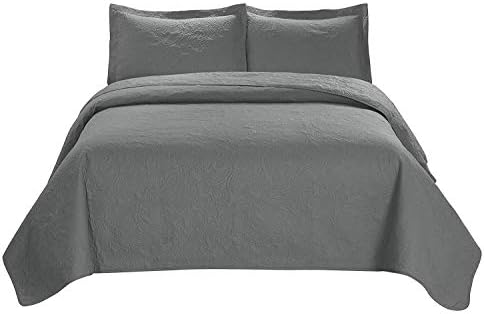 3 Piece Premium Comfy Embossed Bedspread Set,Oversized Ultrasonic Thermal Pressing Embossed Coverlet Set,Moderate Weight Bed Spread,MIKANOS(King,Gray)