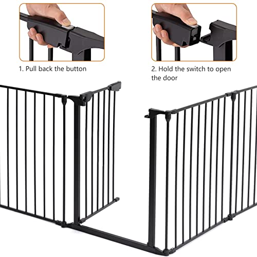 196.8" Extra Wide Metal Baby Gate with Door for Stairs, Tall Safety