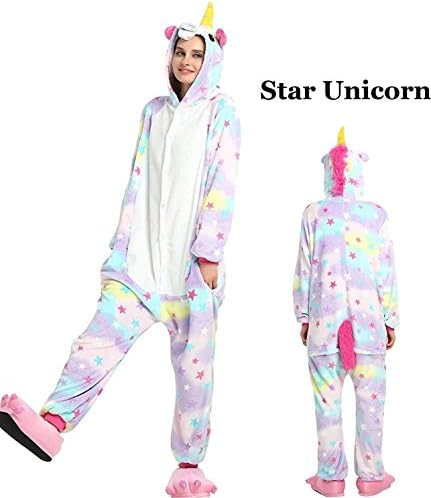 Unisex Adult Onesie Animal Kigurumi Unicorn Cosplay Halloween Pajamas Costume (XL, Star)