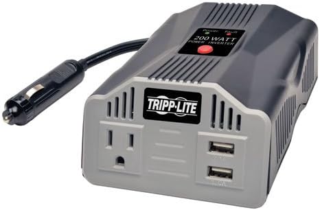 Tripp Lite 200W Car Power Inverter with 1 Outlet & 2 USB Charging Ports, Auto Inverter, Ultra Compact (PV200USB),Gray