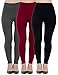 Womens Leggings Fleece Lined-High Waist 3 Pack (Black, Charcoal, Wine) - Basic Elastic Ankle Legging, (One Size)