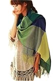 Leegoal Classic Cashmere Feel Plaid Long Pashmina Scarves Wrap,Blue&Green