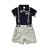 Miniowl ® Toddler Boys 2 PCS Set Gentleman Bowtie Polo T-shirt Bid Shorts Overalls (3t, Black)