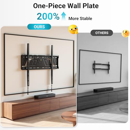BONTEC Support Mural TV Fixe pour Téléviseurs 43 à 100 Pouces, Ultra Fin 23 mm, Charge Maximale 100 kg, VESA Max 800x600 mm, Fixation Murale Ultra Plate, Plaque Monobloc, Verrouillage Auto Sécurisé