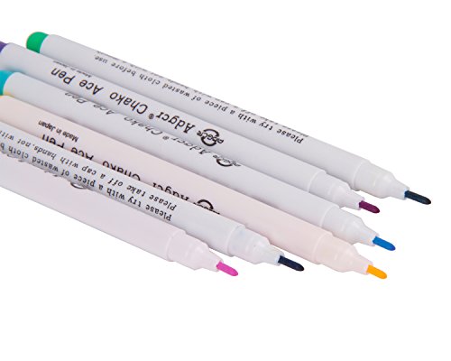 Air Erasable Fabric Marking Pen Disappearing Ink Makring Pen 6 Assorted Colors Fabric Marker Water Soluble Ink Pen for Embroidery Cross Stitch Handicarft Needlework Quilting Tracing and Stitching