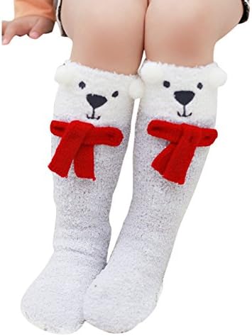 Kids Girls Cartoon Coral Velvet Christmas Holiday Stockings Leg Warmer Gift (1 Pair, Big Bear)