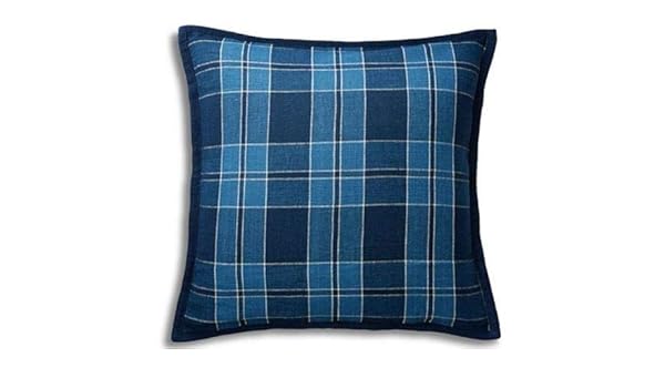 Amazon Com Ralph Lauren Evan Plaid Linen Throw Toss Pillow Blue