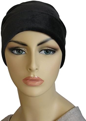 ATB Women's Organic Bamboo Black Velour Soft Chemo Cap for Cancer Patients