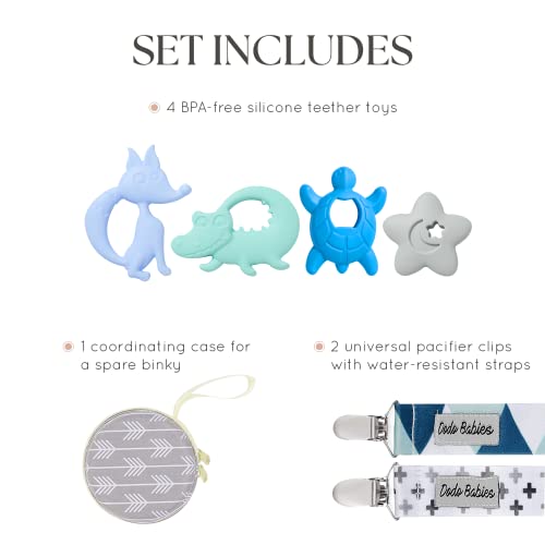 Dodo Babies Teething Toy & Pacifier Clip Set Silicone Teether Four