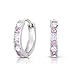 Sterling Silver Huggie Hoop Earring Channel Set with Alternating White and Pink Cubic Zirconia (Diameter 0.5