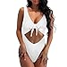 SARA SWIM Women's Tie Front Cut Out One Piece Swimsuit Beachwear High Leg Bottom (S, White)