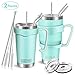 20oz and 30oz Tumbler, AOKIWO [2 Packs] Stainless Steel Insulated Tumblers Double Wall Vacuum Tumbler Travel Mug with 2 Lids, 8 Straws, 2 Brush and 2 Handles（Teal）