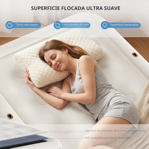 NALONE 1 Seater Inflatable Mattress with Integrated Pump, 190 x 100 x 45 cm | Self-inflating inflatable bed with built-in backrest, ideal for camping and home, comfortable for visitors and easy to store