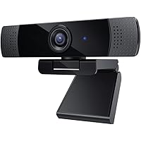 1080p Webcam with Dual Stereo Microphones & Privacy Cover, Full HD USB Desktop Web Computer Camera with Auto Light Correction