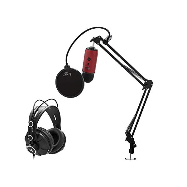 BLUE Yeti Red USB Mikrofon Bundle mit Knox Studio Ständer, Studio Kopfhörer und Popfilter (4 Stück)