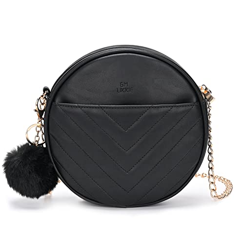 GM LIKKIE Round Crossbody Purse for Women, Circle Quilted Clutch Bag, Small PU Leather Evening Shoulder Handbag