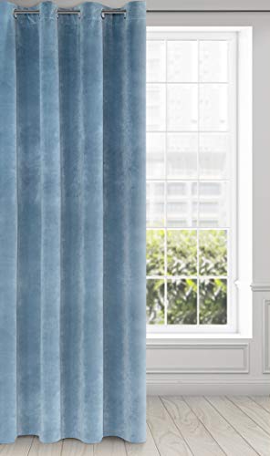 Eurofirany Soft Plain Opaque Velvet Curtain with Eyelets - 1 Unit, Thick Fluffy Panel Drape Classic Glamour Elegant Living Room Bedroom, W55 x L98.4, 140x250 cm, Blue