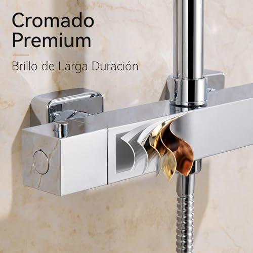 Auralum Thermostatic Shower and Bath Tap, Anti-scald Cold Body Wall Mixer with Button 38 °C, 2 G1/2 Inch Taps, Adapter G3/4 Inch, Adjustable 135-165 mm, Universal Replacement, Chrome