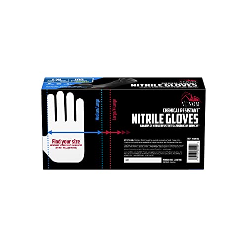 Venom ChemicalResistant Disposable Nitrile Gloves, Black, Size Large/X
