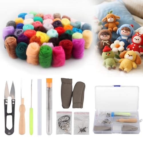 Needle Felting Kit with 25 Vibrant Colors Wool Roving – Complete Felting Kit Includes Essential Needle Felting Tools, Felt Molds & Portable Storage Box – Perfect for DIY Craft, Gift Making