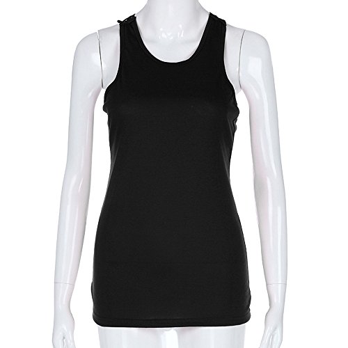 FarJing Hot sale Fashion Sexy Womens U Neck Lace Trim Racerback Tank Tops Hollow Out Sport Vest (2XL,Black) - Thumbnail 4