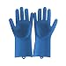 LIVINGENIE Magic Ssakssak Reusable Silicone Gloves with Wash Scrubber (13.6" Large, 1Pair), Heat Resistant, for Cleaning, Household, Dish Washing, Washing The Car (Navy)