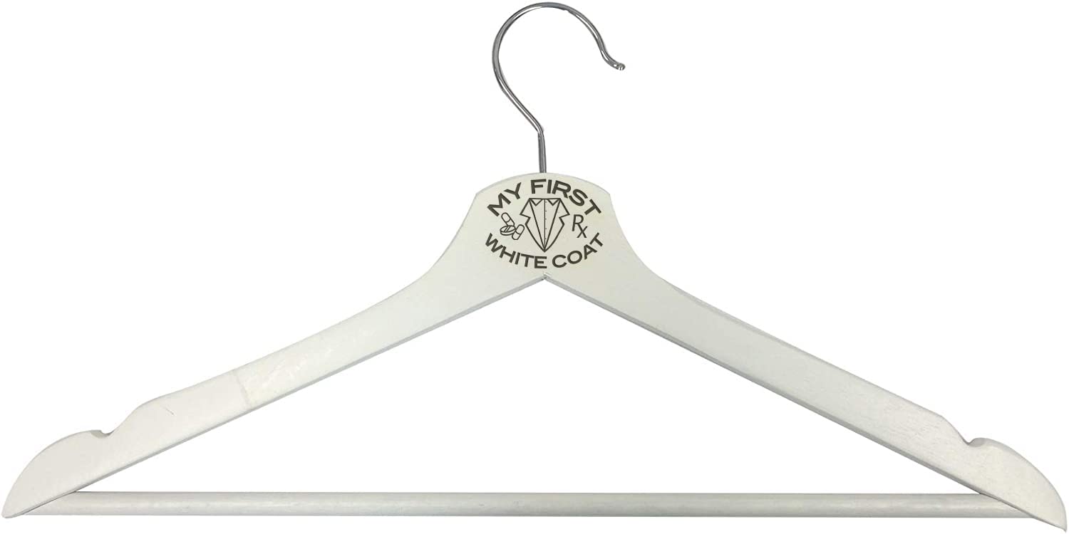 Photo 1 of 3D Laser Engraved My First White Coat Garment Wood Clothes Hanger - Gifts for Him, for Her, for Boys, for Girls, for Husband, for Wife, for Them, for Men, for Women (Pharmacist)