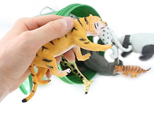 Safari Jungle Zoo Plastic Animals and Big Bucket 5” to 9” Figures 12 Large Wild Animal Toys Great For Kids and Toddlers Playing On The Beach Or In The Living Room from Well Pack Box - Thumbnail 2