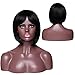 Short Bob Wig With Bangs Human Hair Glueless Natural Black Straight Wigs 100% Brazilian Virgin Human Hair Full Machine Made NO Lace Wigs With Swept Side Bangs 130% Density（10inch）