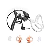 HYS Listen Only Earpiece 3.5MM Jack Headset (Heavy Duty, Military, Security) Surveillance Acoustic Tube Earpiece with One Pair Medium Earmolds and one Mushroom/Nipple Earbud Ear Tip