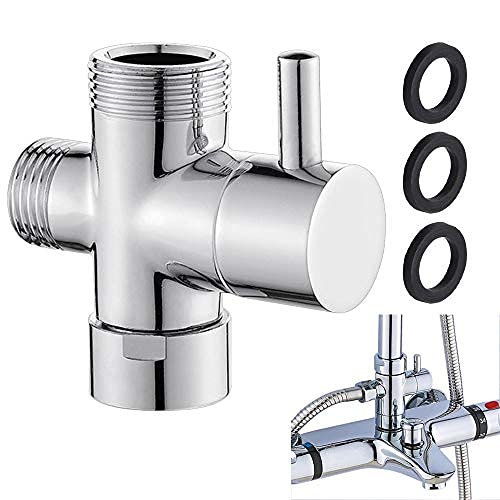 3 Way Shower Diverter Valve Bathroom Shower Head Splitter G1/2" Shower Arm Angle Valve Brass Handshower Water Diverter Switch Replacement for Hand Held Showerhead & Fixed Spray Head Chrome