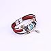 Brand New Vintage Women Sky Blue Crystal Deep Red Leather Bracelet With A Silvered Plated Leaf Drop L151
