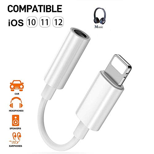 for iPhone to 3.5mm Headphone Jack Adapter Headphone Adapter Compatible with iPhone X/Xs/Xs Max/XR/7/7Plus /8/8Plus for iPhone Dongle 3.5mm Jack Audio Aux Earphone Extender Jack Stereo Cable -White