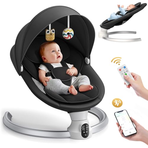 Brolteja Electric Baby Bed for Kids, Bluetooth Swing with APP and 3 Stage Timer (Black) 5 Speed Oscillation and Remote Control